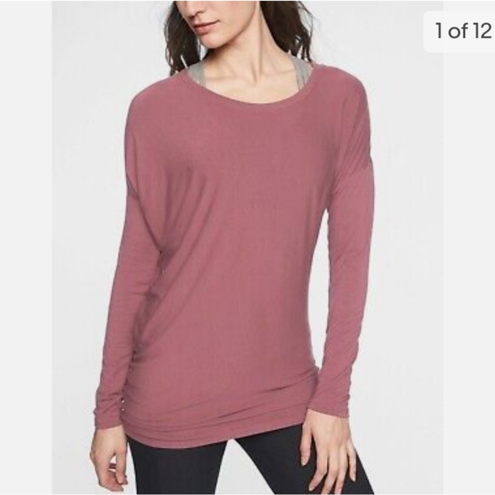 Athleta threadlight asymmetrical relaxed long sleeve top in Crushed Berry Sz S